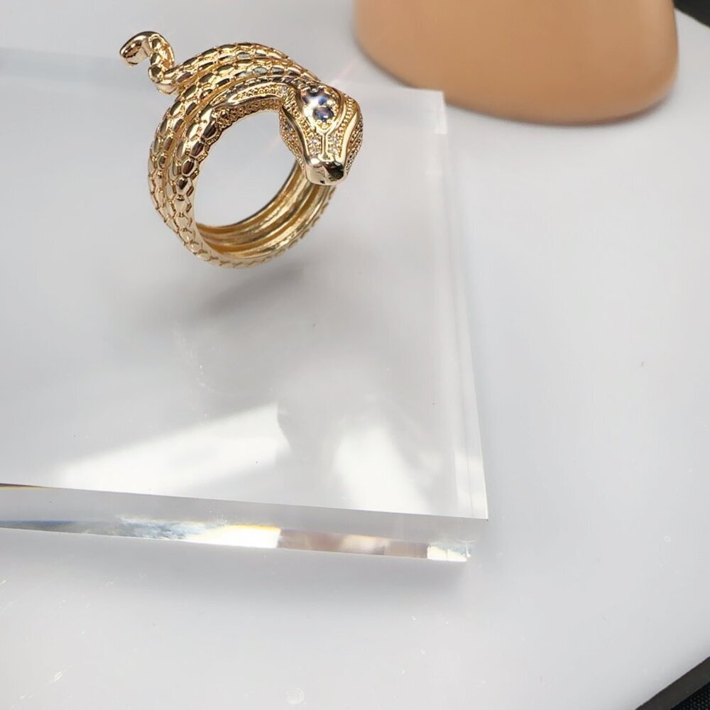 Gold Snake Ring With Blue & Clear Stones Serpent Design size 7 - Picture 7 of 8